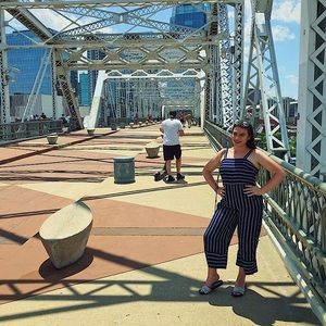 Navy blue and white jumpsuit